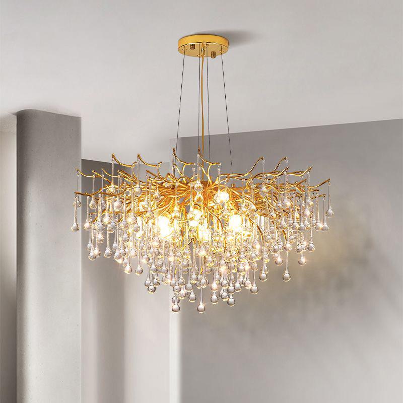 欧式轻奢水晶吊灯后现代水滴大气北欧创意灯楼梯客厅餐厅枝型吊灯