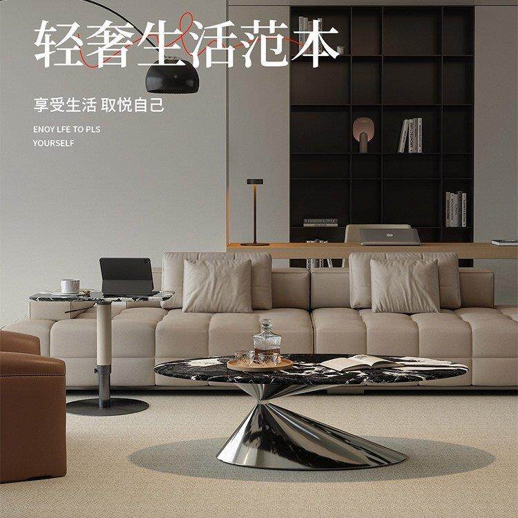 慕洛意式极简天然大理石茶几现代简约客厅家用椭圆形高端组合茶台