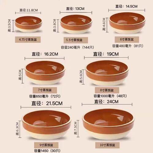 蒸饭碗土陶蒸笼饭碗陶瓷饭钵蒸菜碗饭店专用钵仔碗蒸饭土碗饭碗