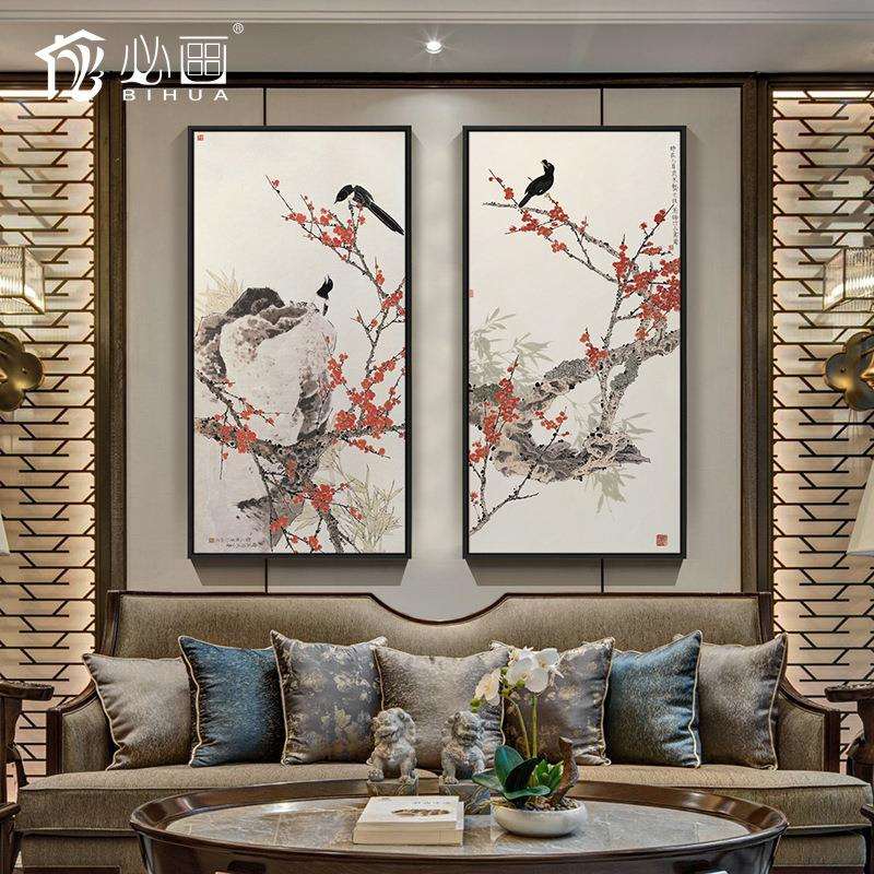 装饰画家居客厅挂画书房办公室有框画静物花鸟新中式铝合金框