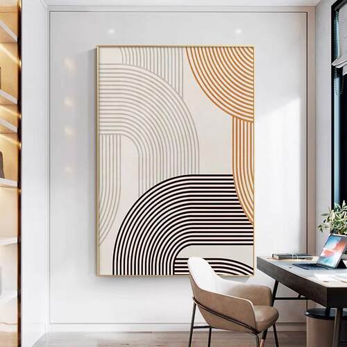 莫兰迪客厅装饰画简约现代抽象线条北欧玄关挂画餐厅酒店卧室壁画