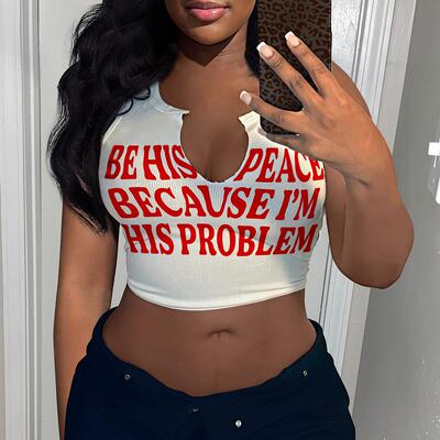 Letter printed T-shirt sleeveless vest collar small vest