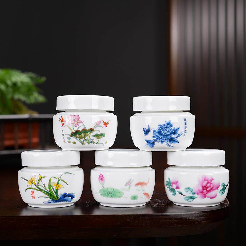 陶瓷螺旋口密封罐水乳膏体药丸颗粒储存罐胭脂盒香粉罐香膏空盒子