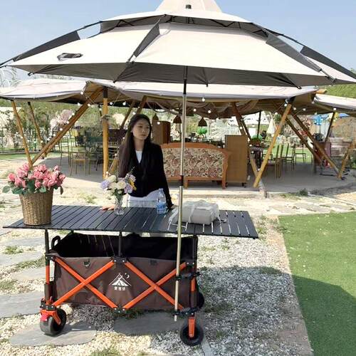 多用途便携防雨遮阳棚推车带*桌板摆摊车露营专用大容量拉车