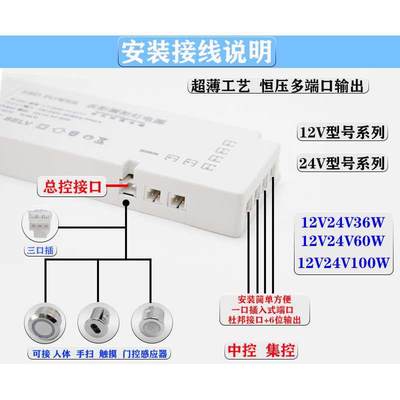 led220v转12v24v超薄衣橱柜灯开关电源灯条感应酒展柜控制变压器