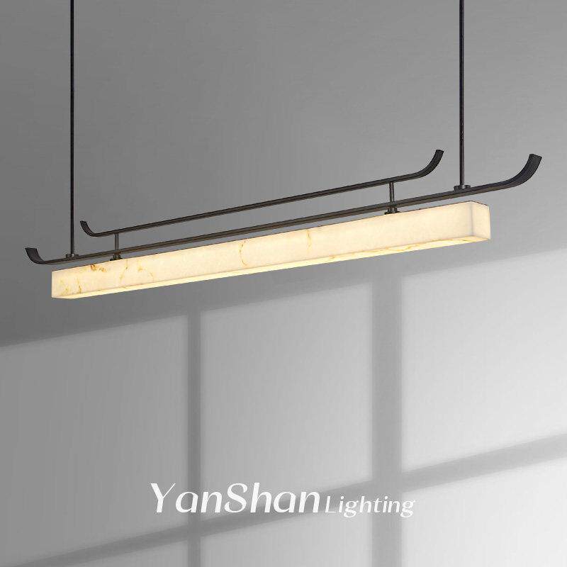 新中式饭厅吊灯设计师宋代美学高级感古典云石一字长条岛台茶室灯