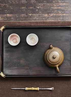 9VT酸枝木紫光檀铜木花木角茶盘长方7形71979木制茶梨托盘承盘文