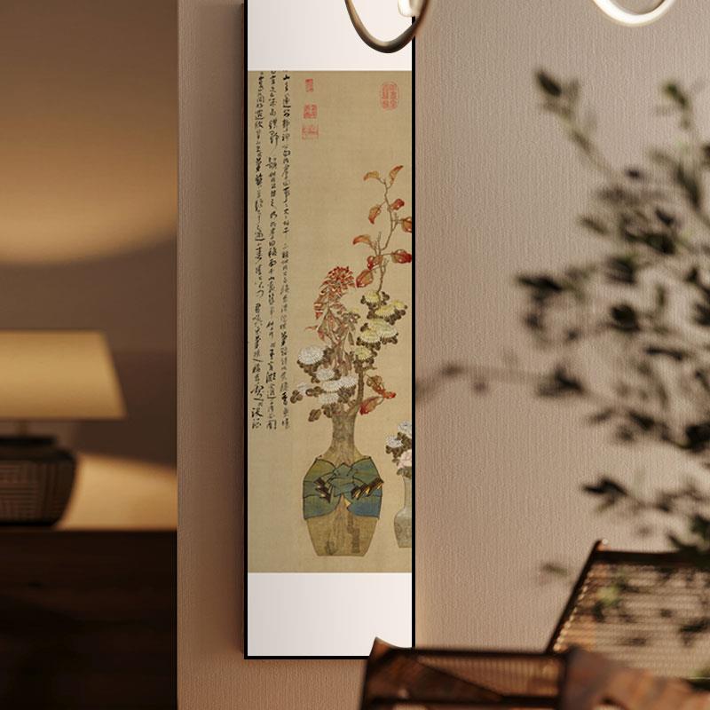 新中式禅意花卉玄关背景墙装饰画竖版高级感古画国画走廊过道挂画图片