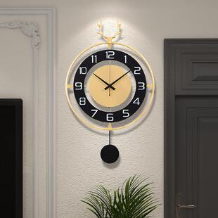 时钟挂钟客厅时尚 饰挂墙石英钟饭厅轻奢免打孔家用钟表 创意大气装