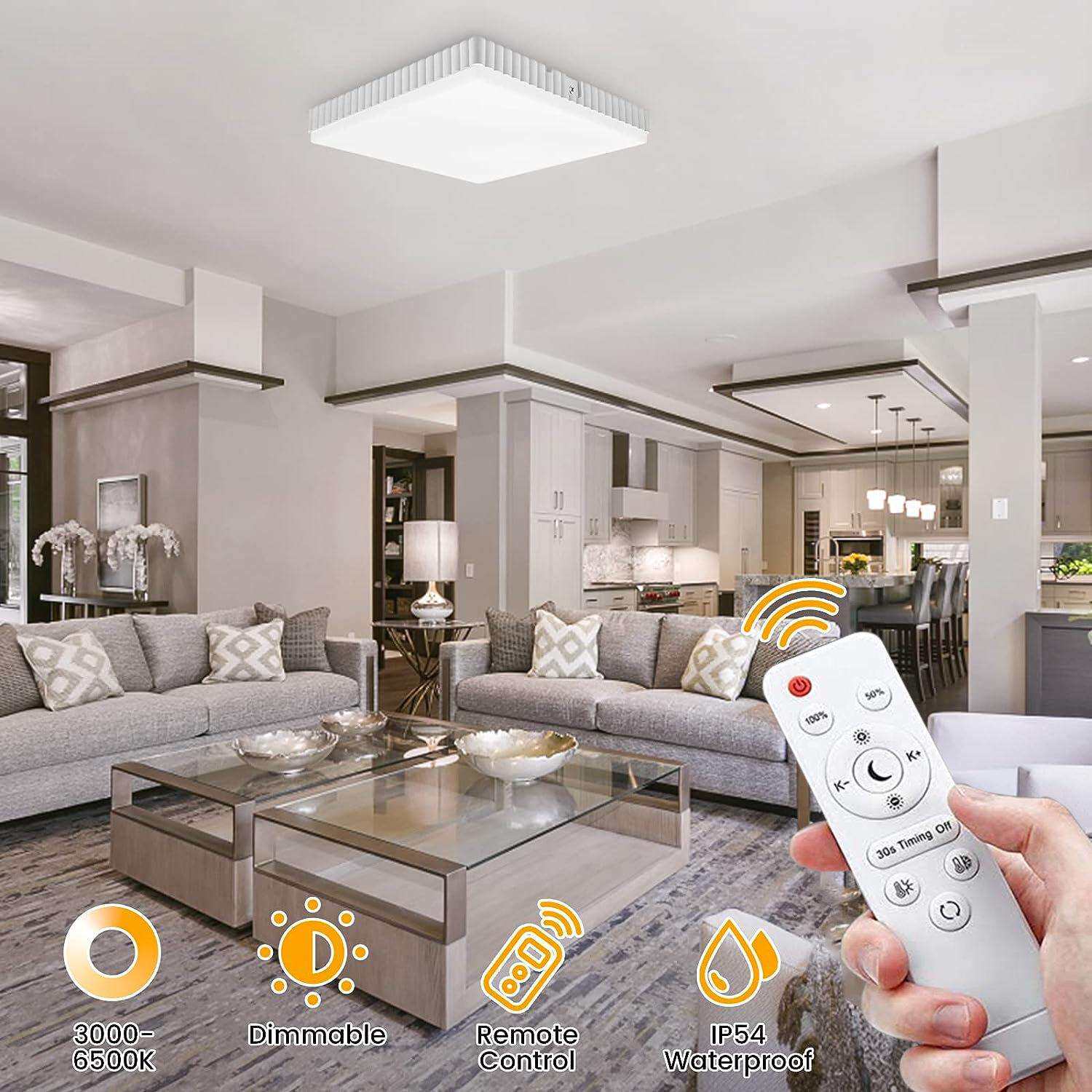 LED灯新款方形吸顶灯24W配遥控安装支架2200流明亮度可变光 适用