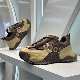 男鞋2025秋冬款皮面拼色内增高老爹鞋百搭潮流防滑厚底时尚休闲鞋