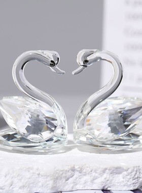 七夕情人节小礼物水晶天鹅小摆件 情侣客厅结婚礼品家居小天鹅 饰