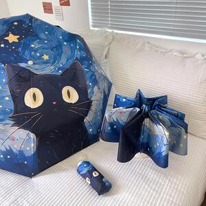 梵高系可爱猫咪卡通折叠伞防晒防紫外线女晴雨两用遮阳伞便携雨伞