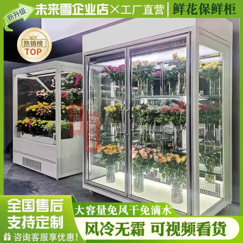未来雪鲜花保鲜柜冷藏柜风冷花店专用全景三面玻璃鲜花冰柜大容量