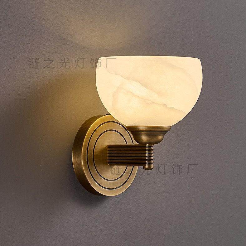 全铜壁灯床头新款卧室客厅高级感天然云石欧式美式复古做旧墙灯