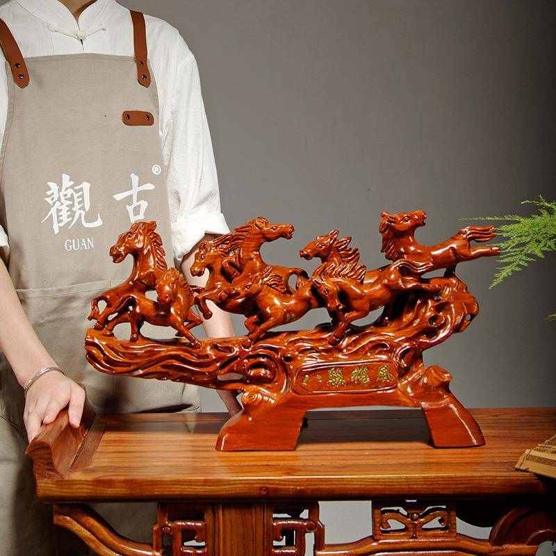 花梨木雕马摆件八骏雄风马到成功实木质家居办公室装饰红木工艺品