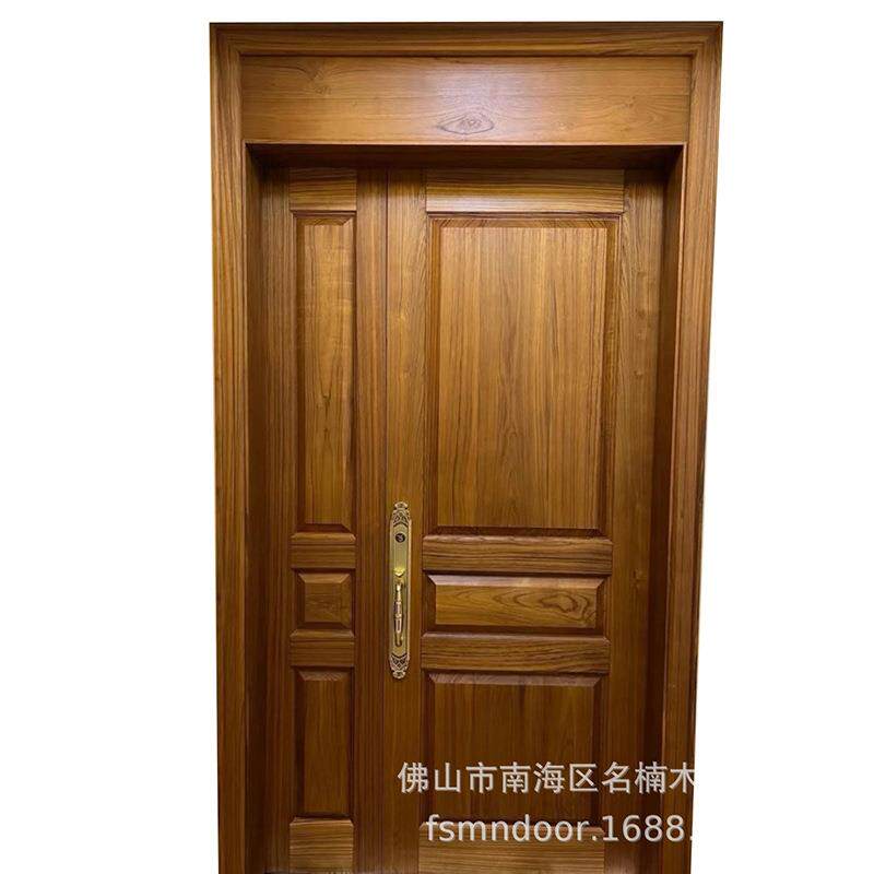 供应新中式原木进户门豪华别墅平开柚木大门原木入户大门