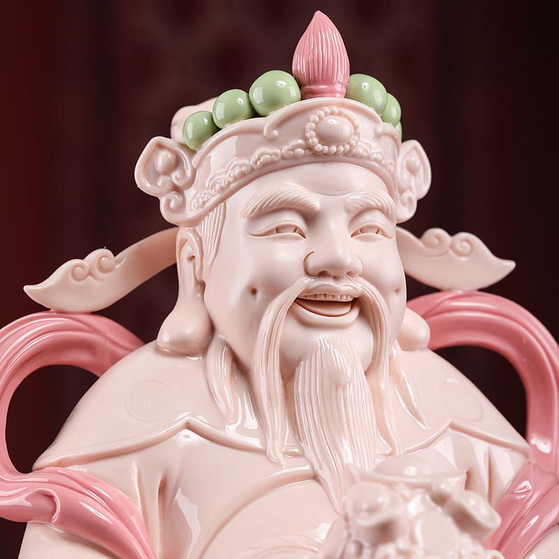 陶瓷瓷聚宝盆财神像像玉红招财进宝财神爷供奉厅用D01-379A客摆家
