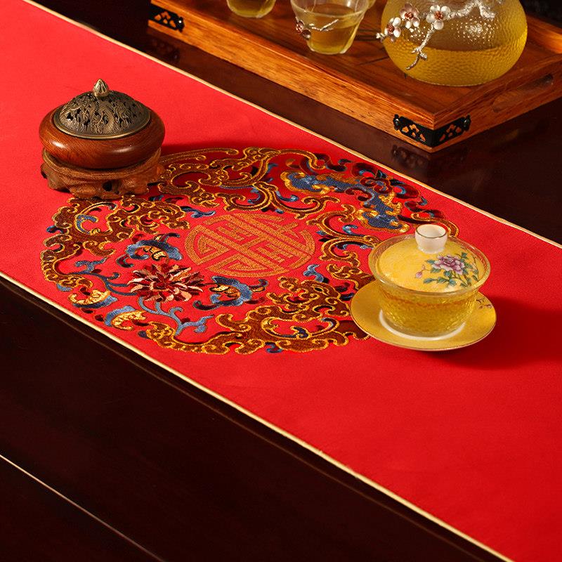 结婚桌旗红色茶几盖布中式刺绣婚庆喜字茶几垫布装饰布餐桌布定制