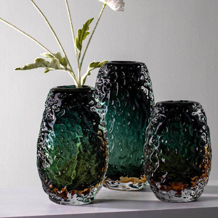 现代轻奢高端花瓶样板间客厅翡翠冰纹琉璃花器插花餐桌高级感摆件
