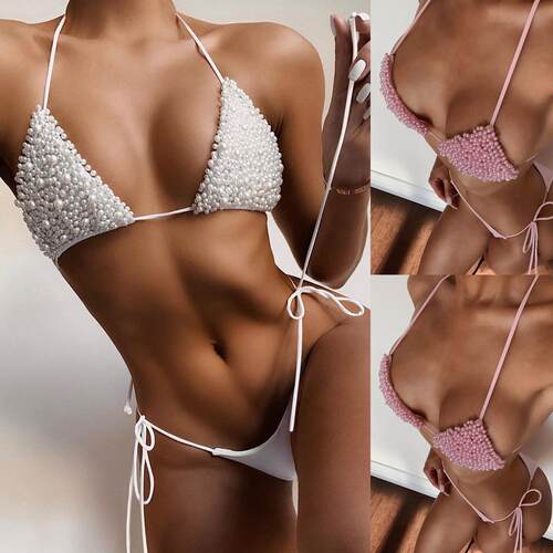 Women's Faux Pearl Decor Bikini Set Swimsuit Style Bikini