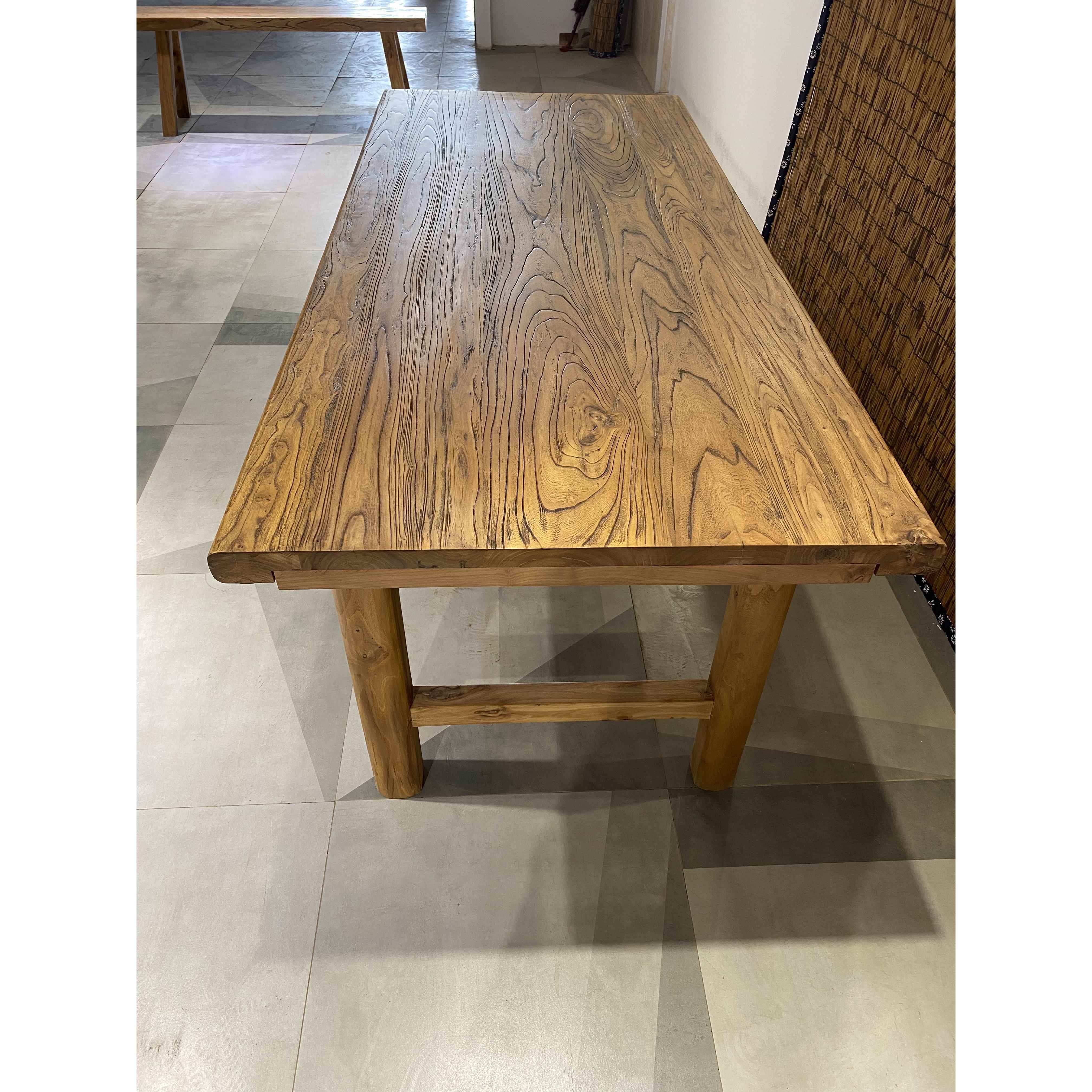 W6老榆木复桌实木MVV板古简约平板茶桌长条餐家用原木桌桌台大吧