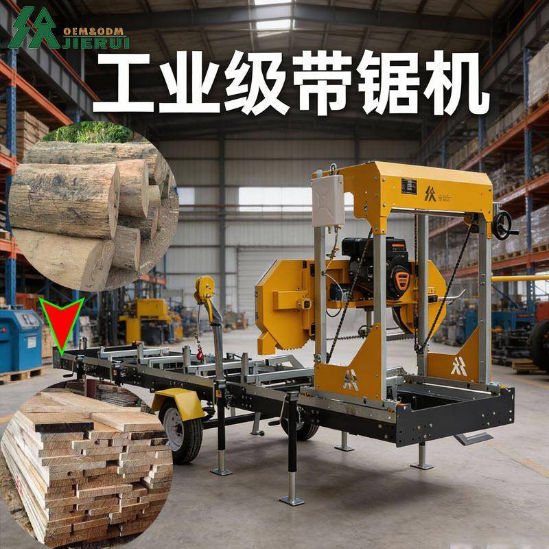 杰睿手推卧式带锯机龙门加工木材便携式木工开料机全自动锯木机