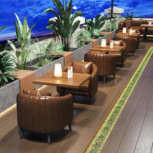 工业风咖啡厅酒吧音乐餐吧实木桌椅卡座沙发西餐厅清吧小酒馆桌椅