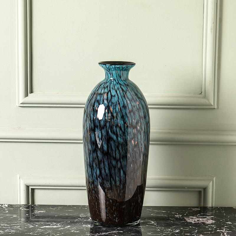 新中式艺术插花彩色玻璃花瓶 样板房餐桌花瓶工艺品水培花器摆饰