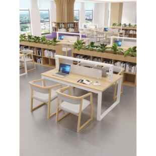 鹏音定制图书馆带灯阅览桌大学多功能学习桌共享书店带灯阅读桌椅组合