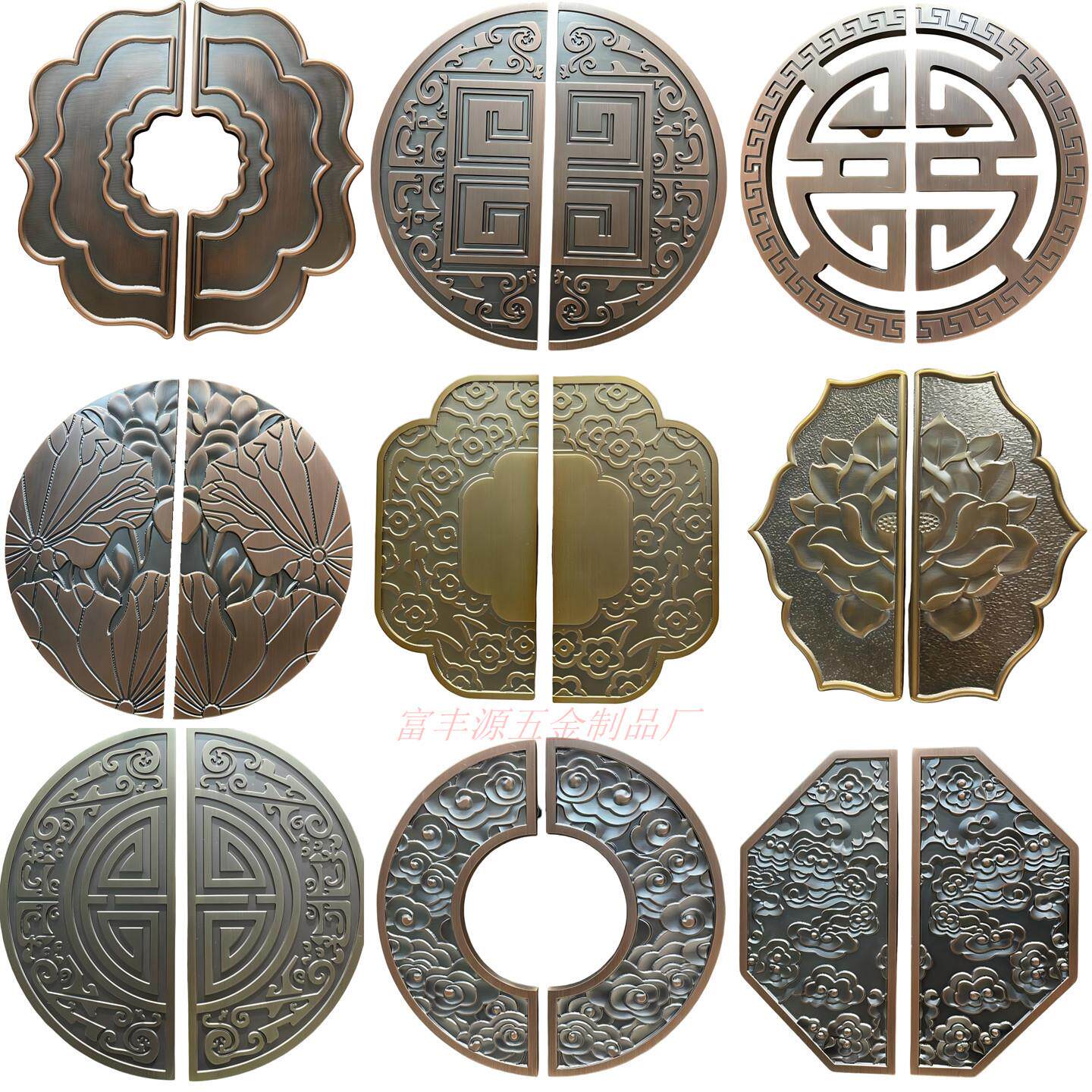 新中式圆形门把手半圆木门大拉手彷古铜祥云玻璃门门拉手可以定制