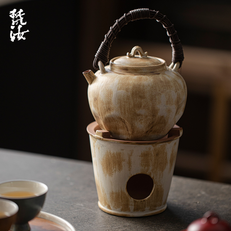 梵汝日式藤编粗陶提梁壶家用泡茶壶煮茶温茶炉套装蜡烛酒精灯底座