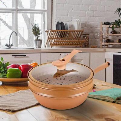 Non-Stick Clay Wok With Steamer Basket Clay Wok Micro-pressu