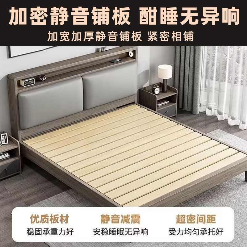 实木床1.5米现代简约双人床1.8x2米主卧家用出租房民宿1.2m单人床