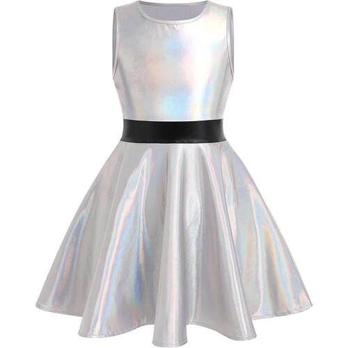 Girls Halloween Sleeveless Skater Dress Shiny Metallic Dress