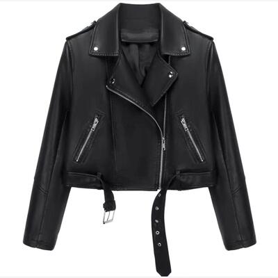 Small leather jacket female short spring and fall 皮夹克外套