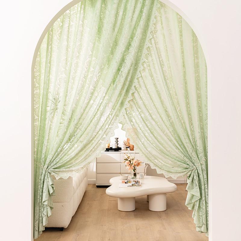 法式复古蕾丝窗帘纱帘拱形门帘免打孔隔断厨房客厅卧室家用遮新品