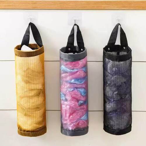 Wall-mounted trash bag storage organizer for kitchen garbage