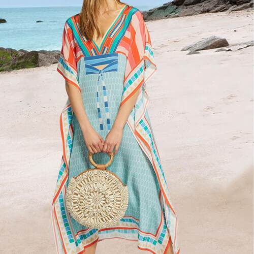 Beach cover shirt, front and back collars, printed beach