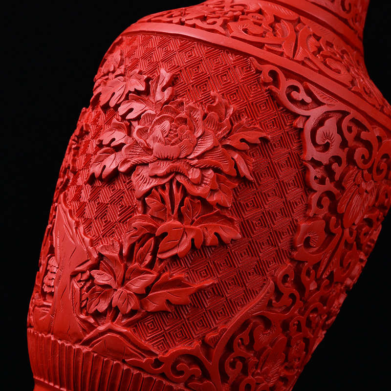 包邮中国扬州12寸漆器剔红雕漆花瓶博古架装饰品特色脱胎摆件礼品