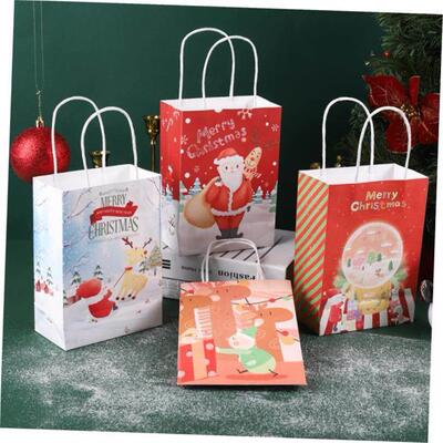 5Pcs Christmas Kraft Paper Gift Bags Christmas Decorations f