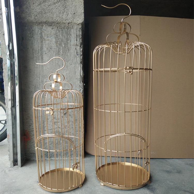 欧式铁艺鸟笼落地白色鸟笼花架橱窗摆件装饰鸟笼吊灯婚庆道具金色