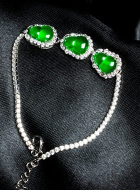 天然真品翡翠正品 冰阳绿阳色细腻气质精细水润精雕葫芦手链5.37g