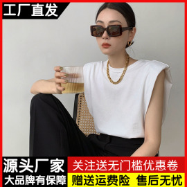 白色无袖t恤女外穿背心，夏季设计感小众，宽松显瘦坎肩内搭纯棉上衣