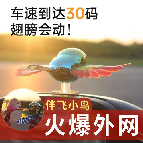 义乌伴飞小鸟摩托车汽车创意摆件风力免插电装饰仿真自行车载玩具