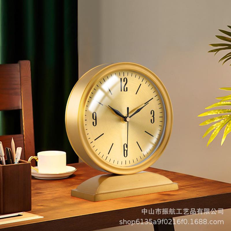 纯铜台式钟表客厅时钟摆件钟北欧欧式表轻奢创意座钟