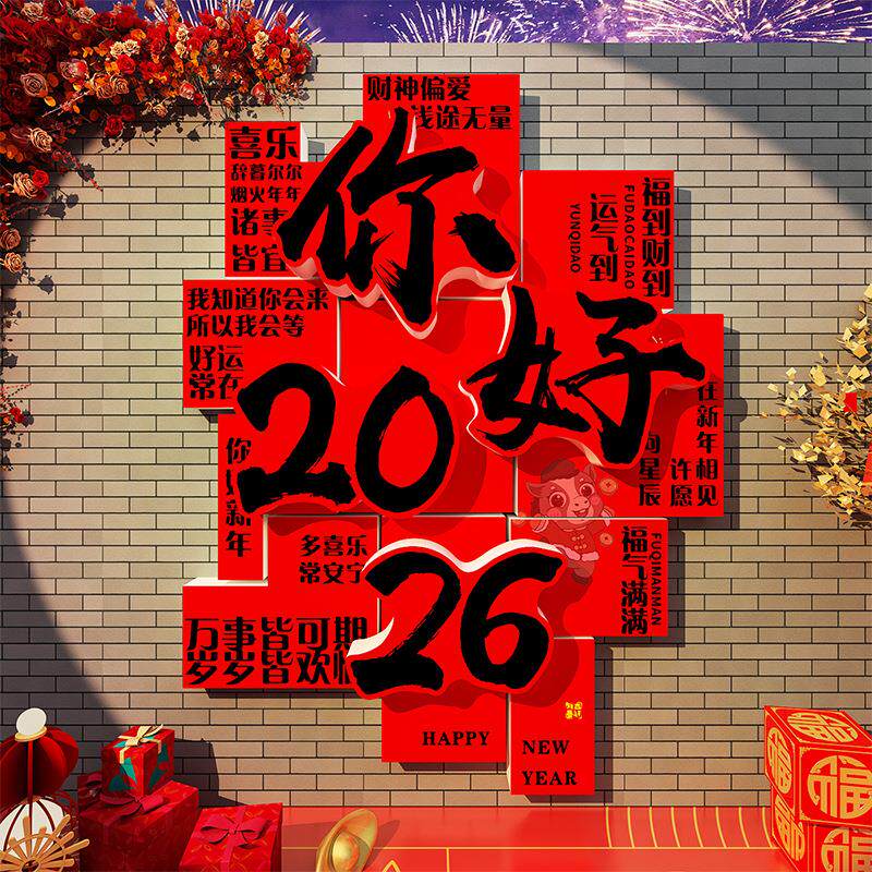20过26新年装饰品贴春网710红马打卡背场景元旦农历节气氛围布置