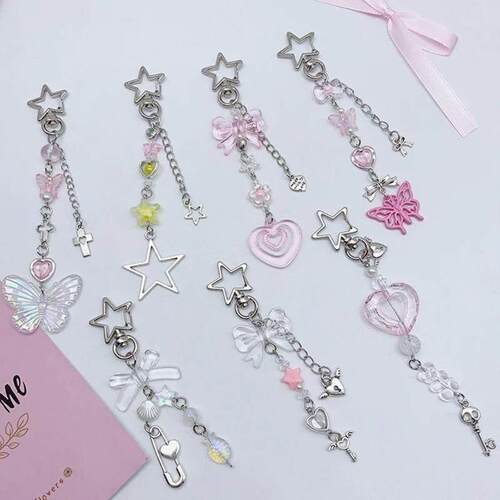 Butterfly Star Pendant Phone Charm Black Rope Beaded Key