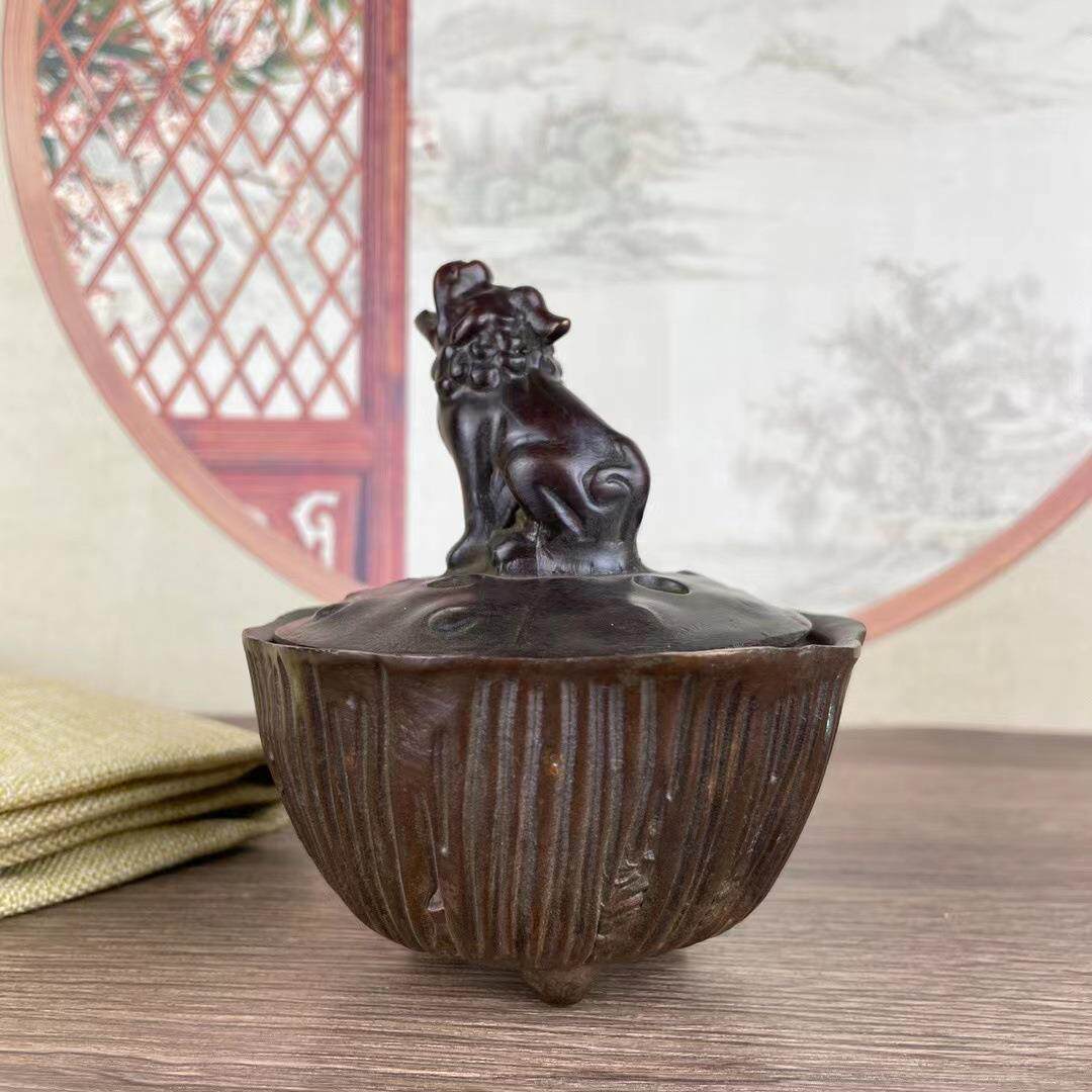 农村收来莲子朝天孔炉旧货合金铜莲花香薰古董老货铜器铜印章摆件