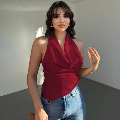 Women Color Chic Fitted Halter Neck Tank Casual Sleeveless